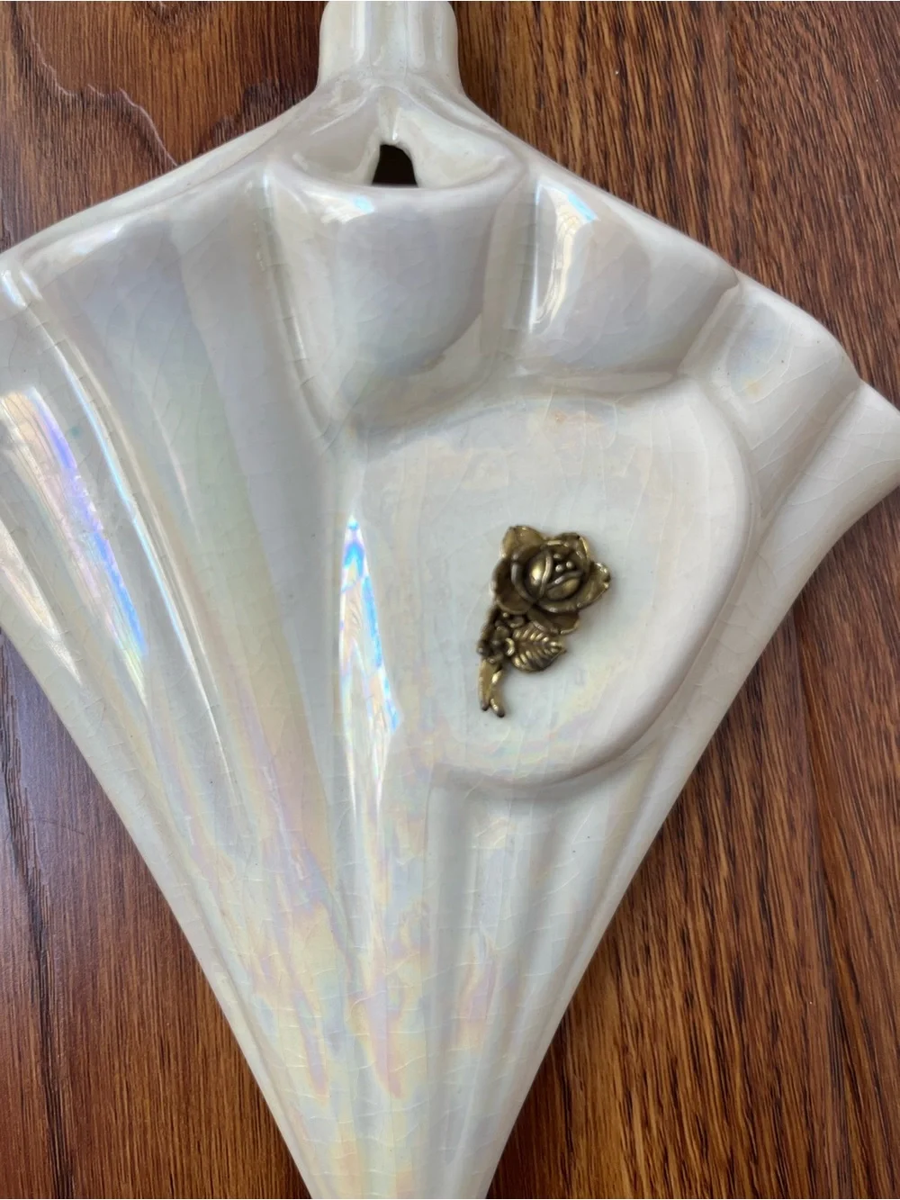 Vintage White Iridescent Ceramic vase Wall Hook